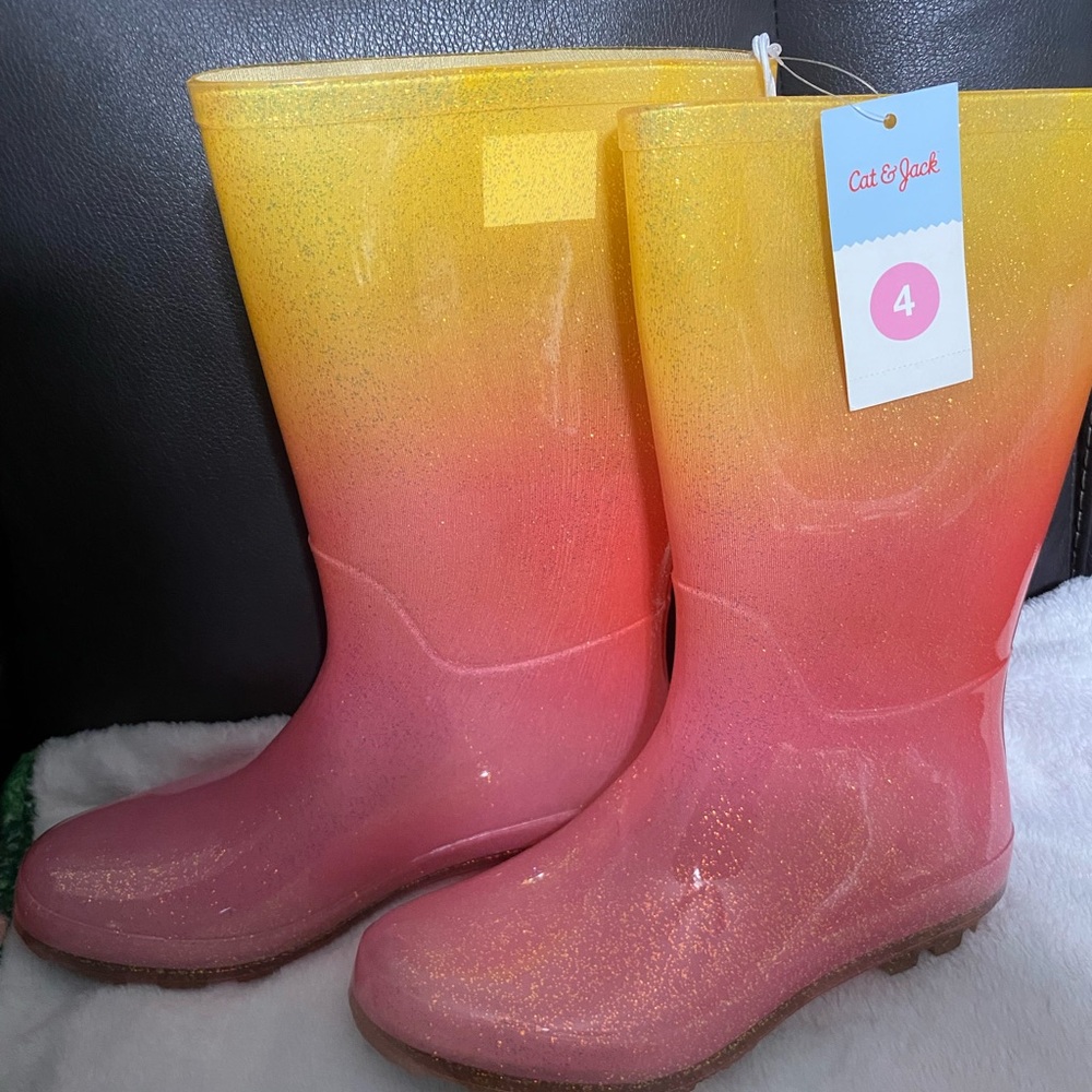 Cat & Jack Yellow and Pink Kids Rain Boots